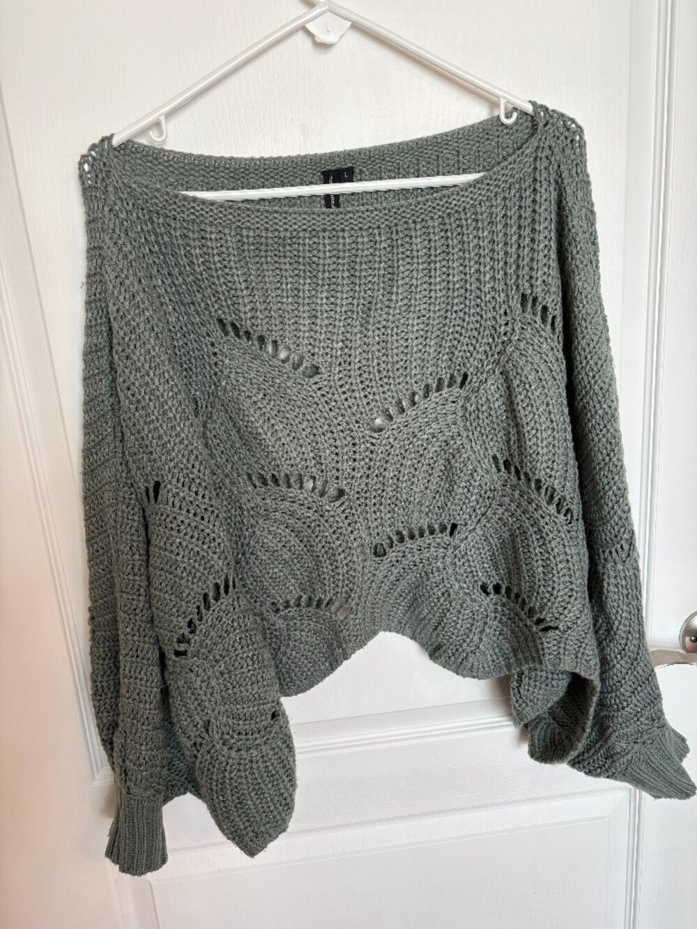 Moon & Madison L Sage Pointelle Batwing Poncho Sweater Oversized Boho
